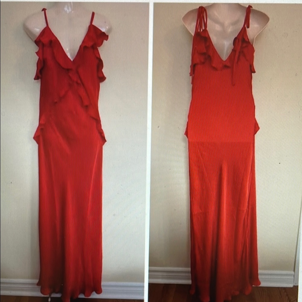 Betsey Johnson new satin Red Ruffle midi Dress